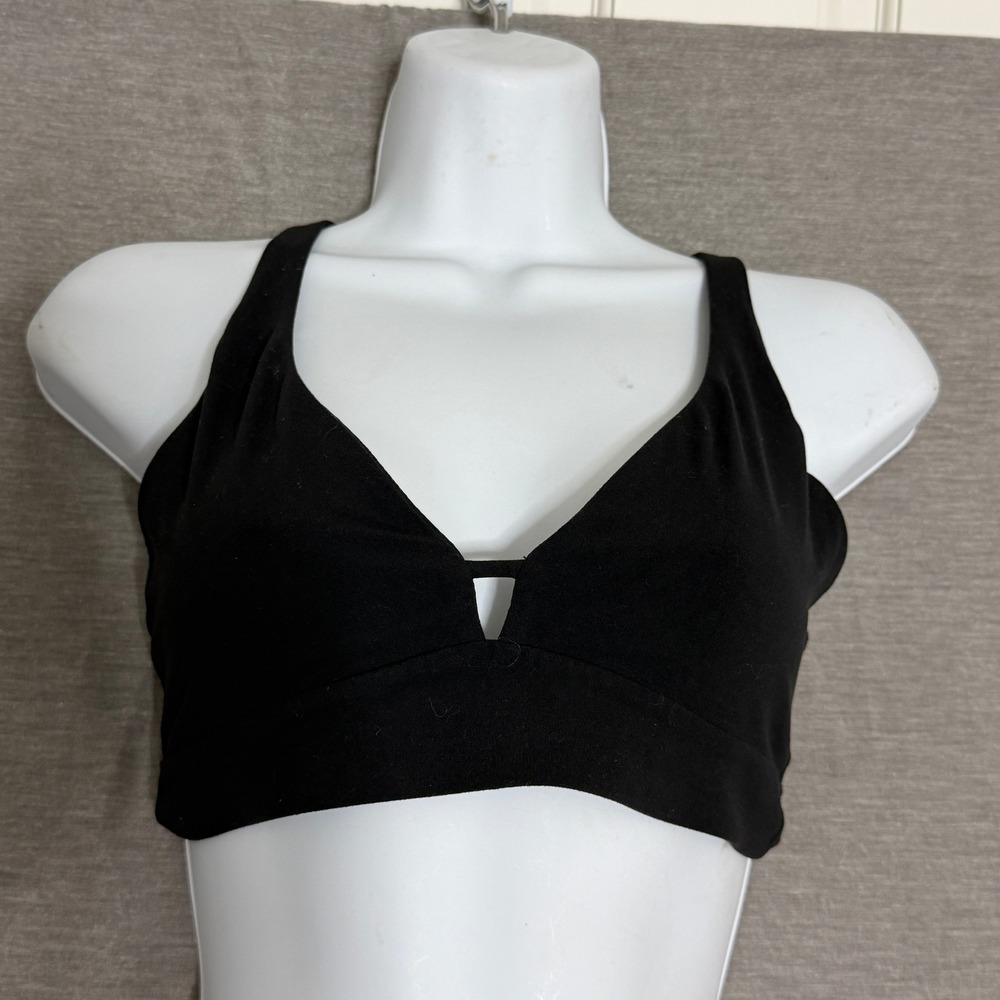 Athleta Black Strappy Caged Back V-Neck Sports Bra Yoga Gym Workout